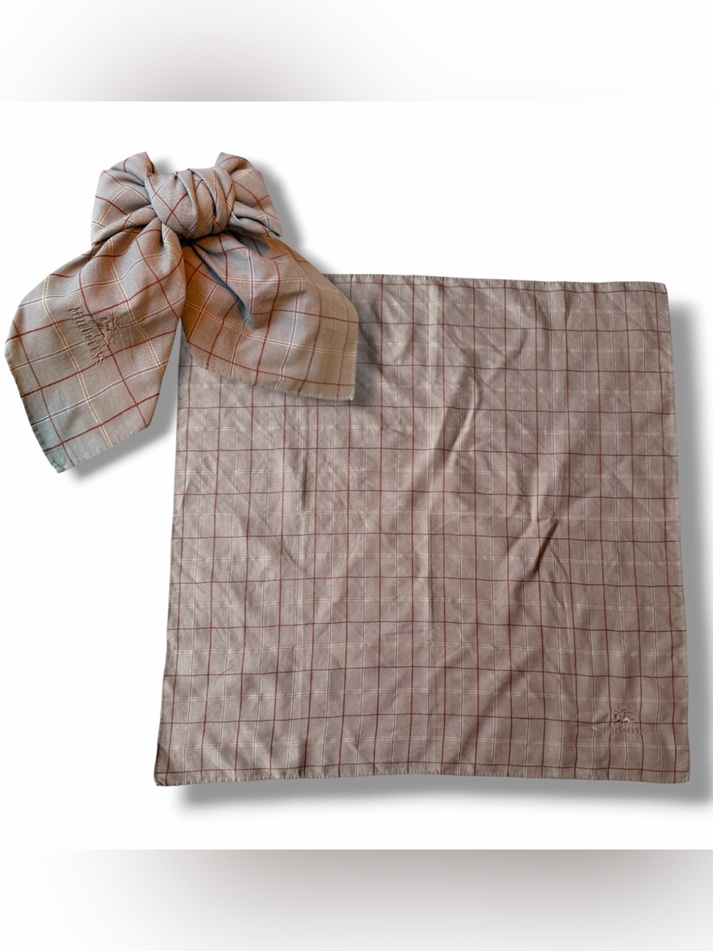 Burberry’s Vintage Plaid Lightweight Square Scarf Bandana Hair Bow Bag Accessory